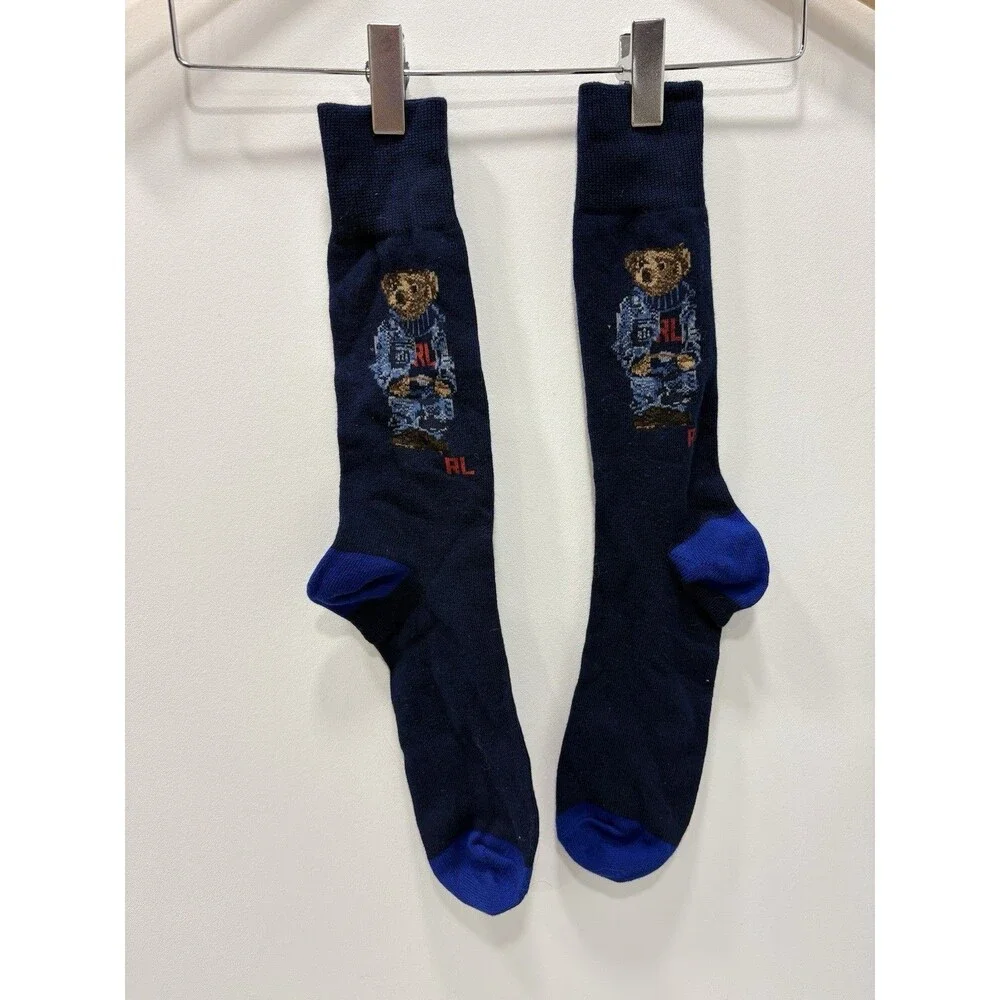Polo Ralph Lauren Polo Bear Socks Navy Blue RL Preppy Dress Crew Mens Camo